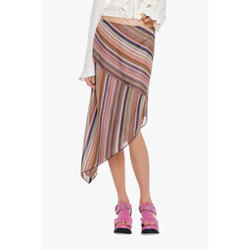 Anna Sui Wavy Chevron Knit Asymmetrical Stripe Skirt Womens P XS Mauve Boho